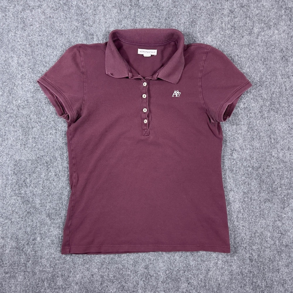 Aeropostale Polo Shirt Women Large Maroon A87 Logo Short Sleeve Pique Top
